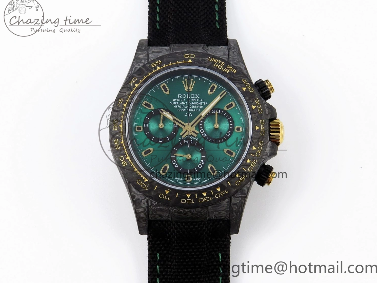 Carbon on YG Green DIWF Daytona A7750 Strap Nylon and Edition DIW Black Case Dial Bezel 0926